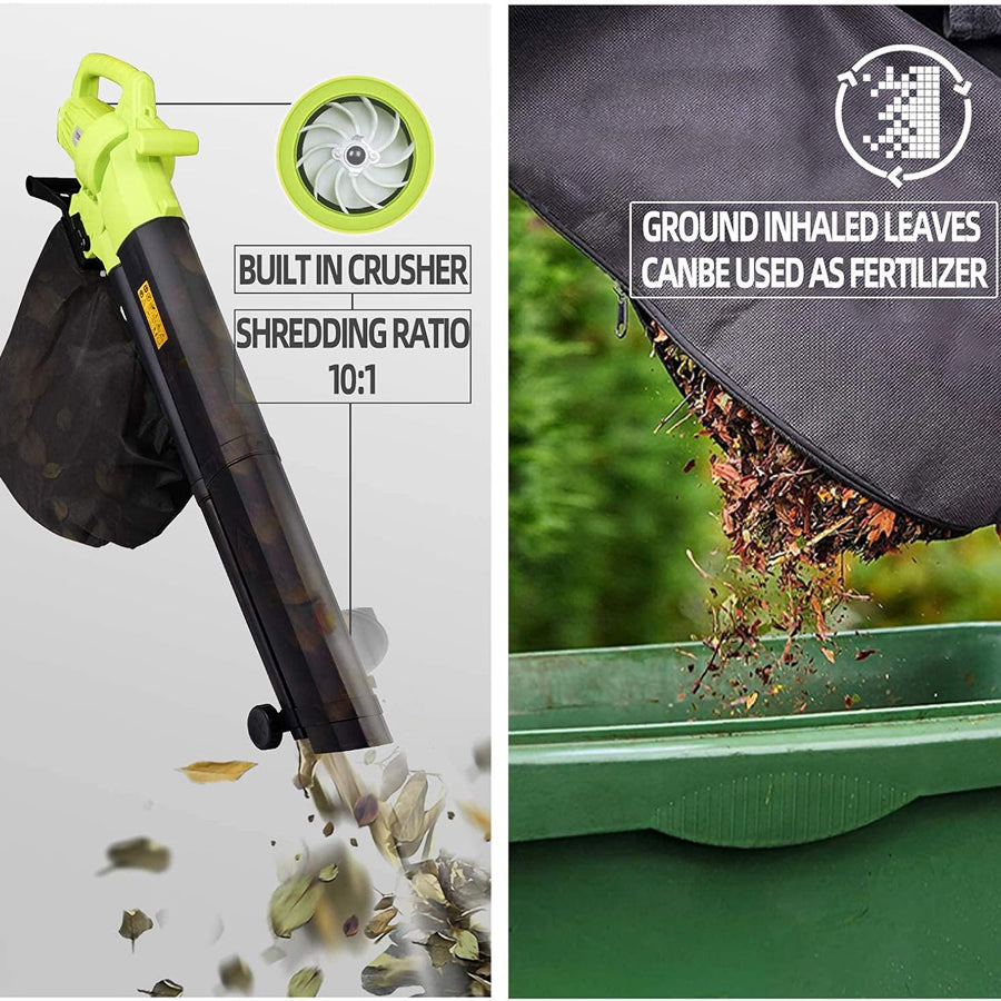 Electric Leaf Blower Vacuum Mulcher 3-in-1 with 35L Bag & 10:1 Shredder for Lawns Driveways Patios | Lightweight Corded Garden Tool