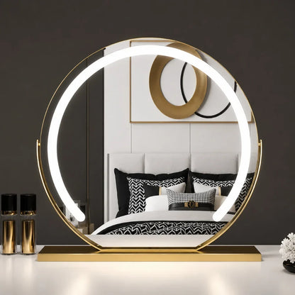 LED Lighted Makeup Mirror 15x Magnifying Touch Adjustable Brightness Vanity Desktop Gold Black White Rotating Frame 3 Light Modes for