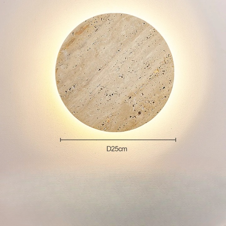 Round Stone Wall Sconce with Integrated Warm LED Light for Bedroom Hallway Living Room Modern Minimalist Travertine Fixture Indoor Ambient L