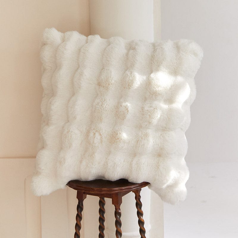 Plush Faux Fur Accent Pillow Cover 20x20 Inches Square Decorative Cushion Case for Sofas Chairs Beds Bedroom Living Room Decor Cream Tan Gra