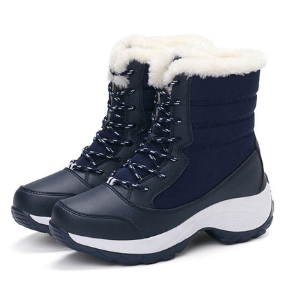 Plush-Lined Winter Boots for Women – Cozy Mid-Calf Snow Boots with PU Leather Upper & Non-Slip Sole for Cold Weather & Daily Wear