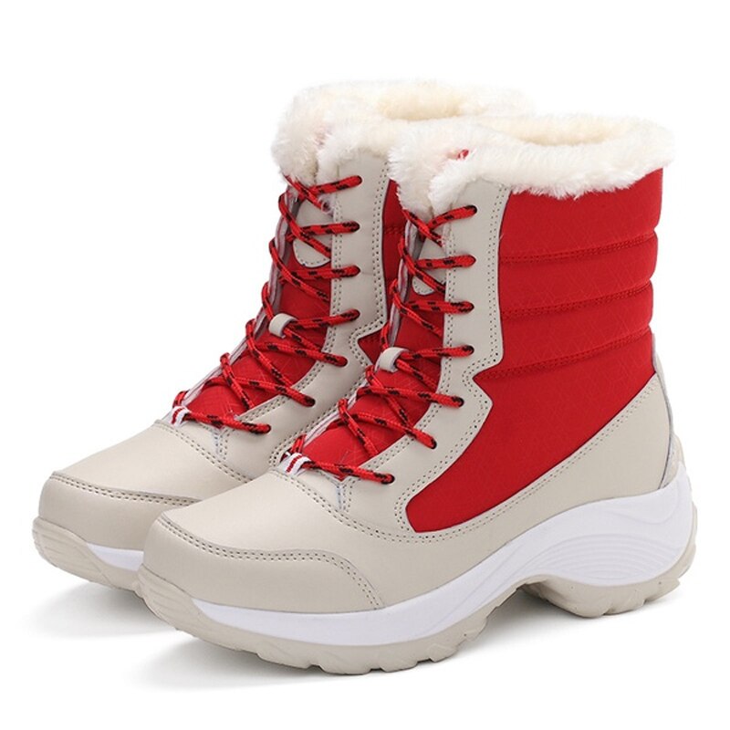 Plush-Lined Winter Boots for Women – Cozy Mid-Calf Snow Boots with PU Leather Upper & Non-Slip Sole for Cold Weather & Daily Wear