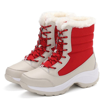 Plush-Lined Winter Boots for Women – Cozy Mid-Calf Snow Boots with PU Leather Upper & Non-Slip Sole for Cold Weather & Daily Wear