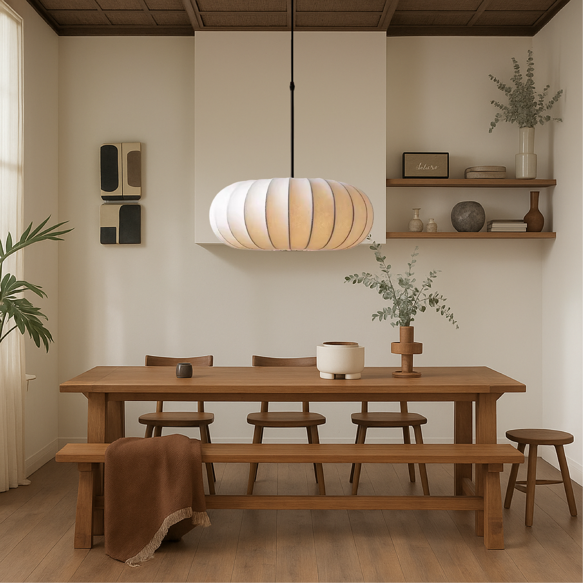 Silk Pendant Light – Modern Dome Ceiling Fixture for Dining Room, Kitchen Island & Living Room – 3000K Warm White LED with Adjustable Cord