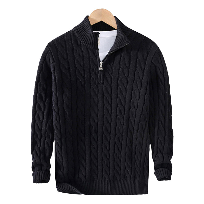 Men's Half-Zip Pullover Sweater with Ribbed Collar – Classic Textured Knit for Casual & Dressy Occasions
