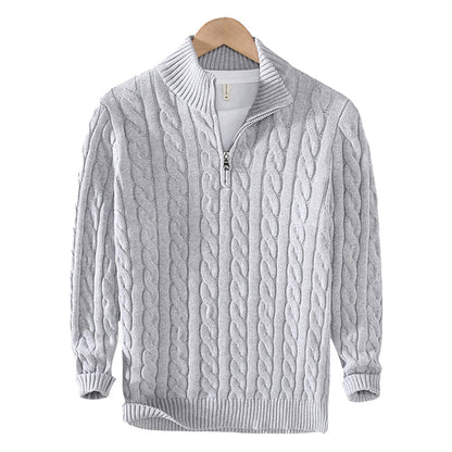 Men's Half-Zip Pullover Sweater with Ribbed Collar – Classic Textured Knit for Casual & Dressy Occasions