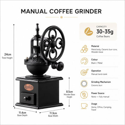 Manual Coffee Mill Ceramic Burr Grinder Hand Crank Coffee Bean Grinder for Home Kitchen Travel Camping Portable Fresh Ground Coffee Brewer