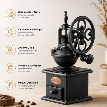 Manual Coffee Mill Ceramic Burr Grinder Hand Crank Coffee Bean Grinder for Home Kitchen Travel Camping Portable Fresh Ground Coffee Brewer