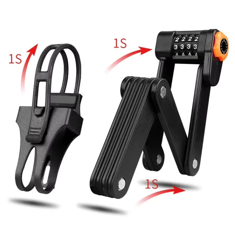 Heavy-Duty Folding Bike Lock with 4-Digit Combo Steel Chain Anti-Theft Security for Bicycles