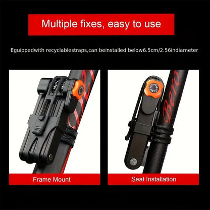 Heavy-Duty Folding Bike Lock with 4-Digit Combo Steel Chain Anti-Theft Security for Bicycles
