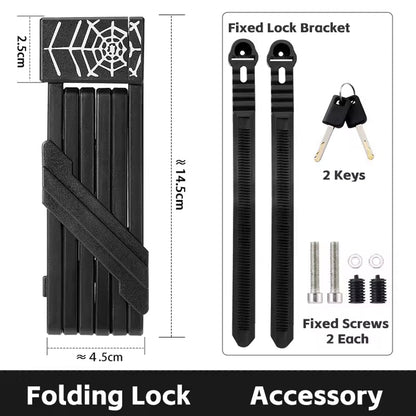 Folding Bicycle Lock Heavy-Duty Steel Anti-Theft Chain for Road Bikes Mountain Bikes E-Bikes Motorcycles Certified Security with Frame