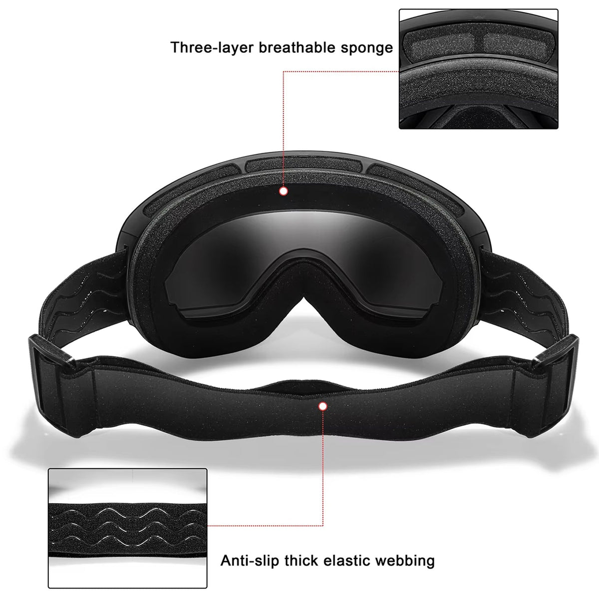 Anti-Fog Snow Goggles for Skiing & Snowboarding – UV400 Protection, OTG Compatible, Lightweight 4 oz Design
