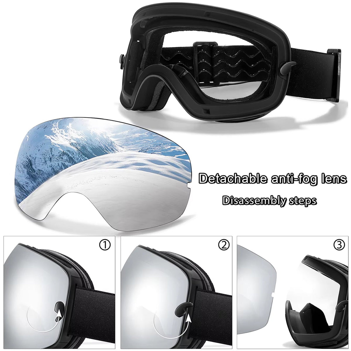 Anti-Fog Snow Goggles for Skiing & Snowboarding – UV400 Protection, OTG Compatible, Lightweight 4 oz Design