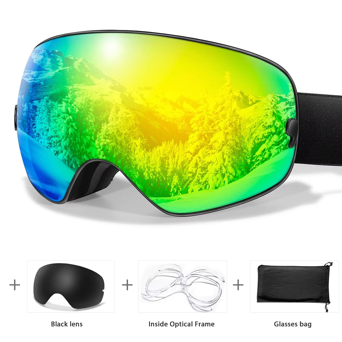 Anti-Fog Snow Goggles for Skiing & Snowboarding – UV400 Protection, OTG Compatible, Lightweight 4 oz Design