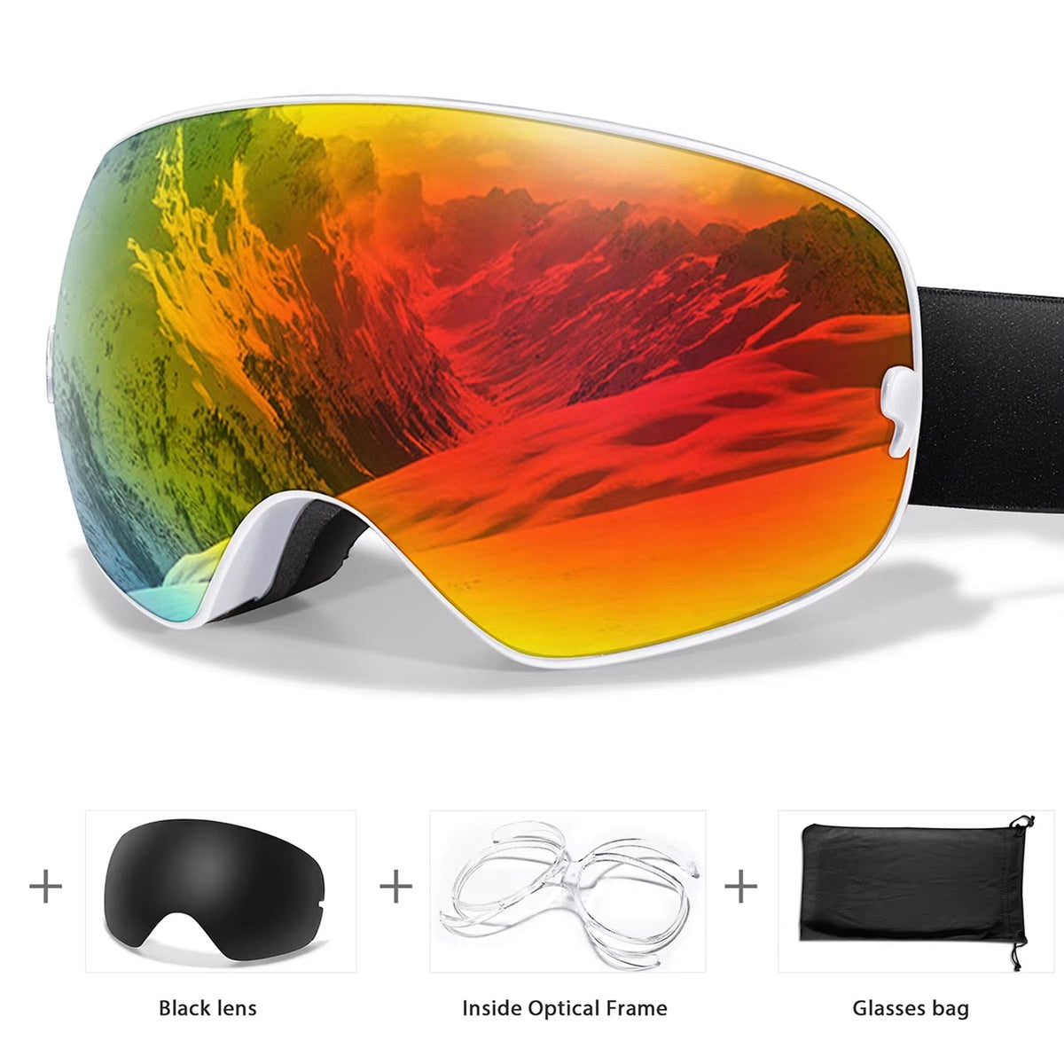 Anti-Fog Snow Goggles for Skiing & Snowboarding – UV400 Protection, OTG Compatible, Lightweight 4 oz Design