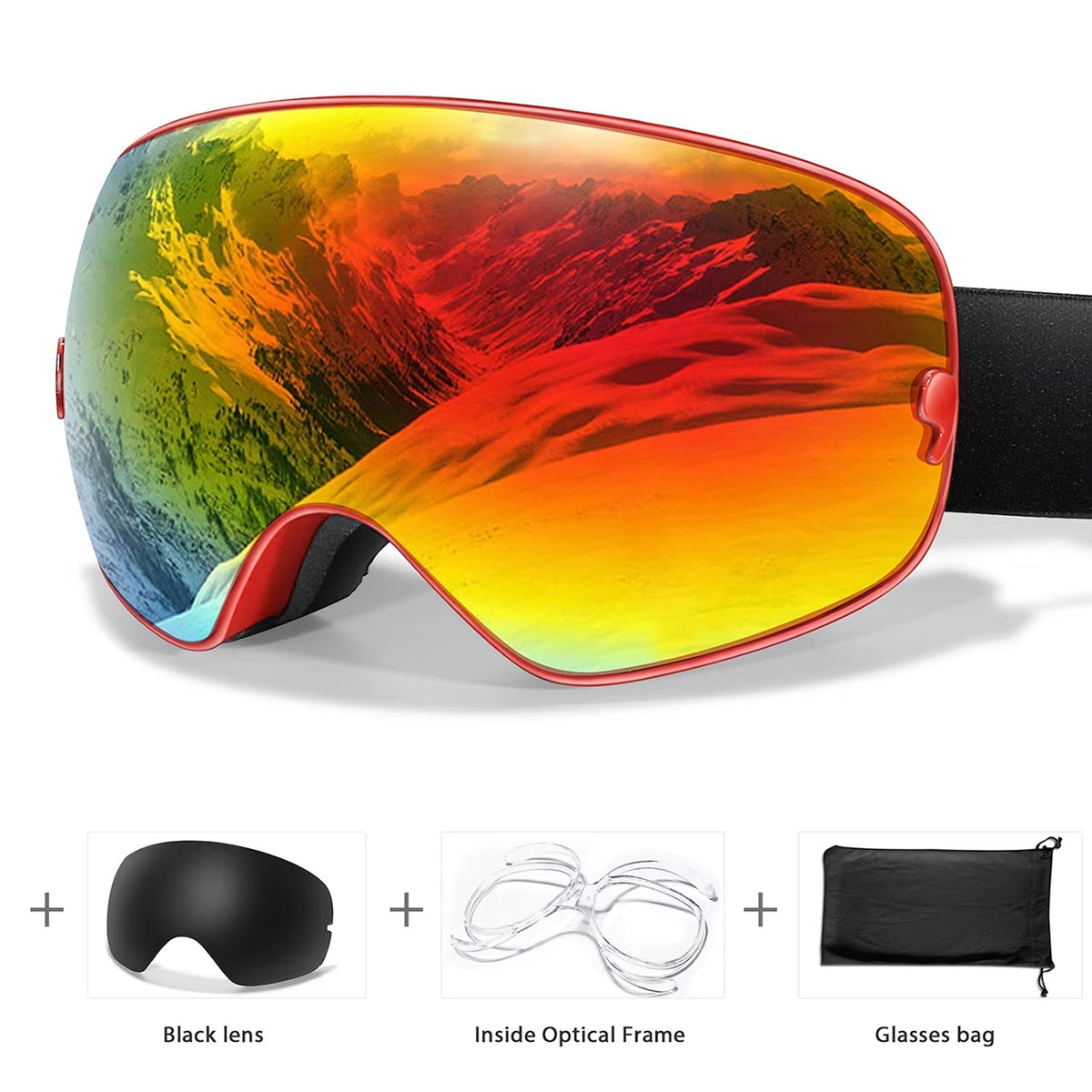 Anti-Fog Snow Goggles for Skiing & Snowboarding – UV400 Protection, OTG Compatible, Lightweight 4 oz Design