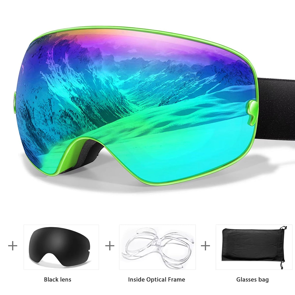 Anti-Fog Snow Goggles for Skiing & Snowboarding – UV400 Protection, OTG Compatible, Lightweight 4 oz Design