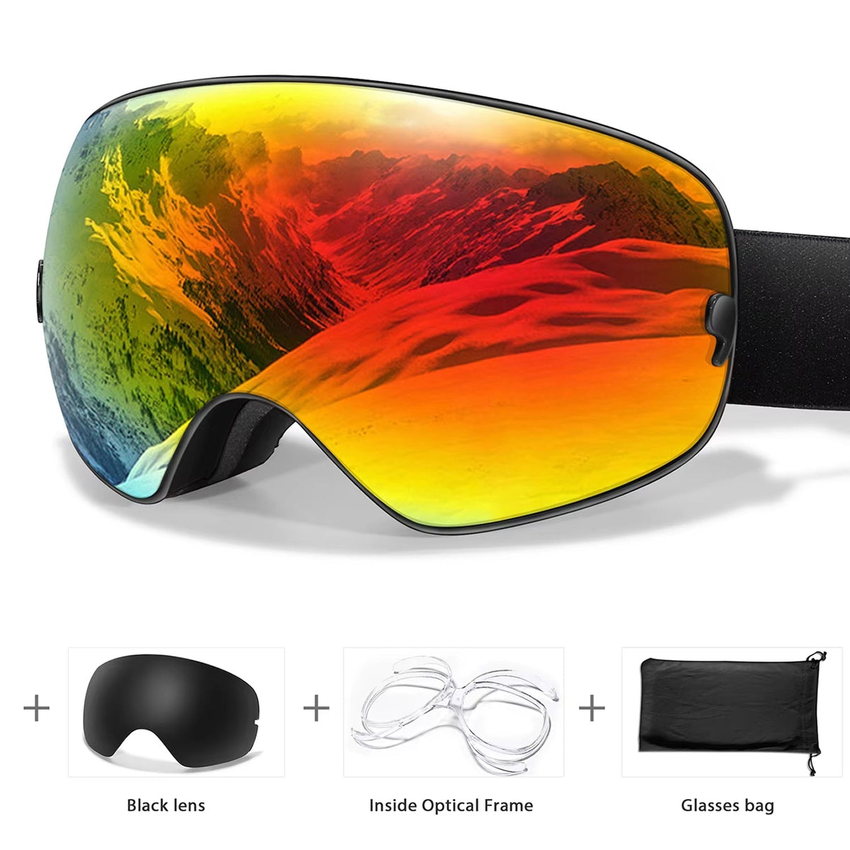 Anti-Fog Snow Goggles for Skiing & Snowboarding – UV400 Protection, OTG Compatible, Lightweight 4 oz Design