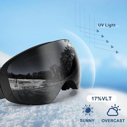 Anti-Fog Snow Goggles for Skiing & Snowboarding – UV400 Protection, OTG Compatible, Lightweight 4 oz Design