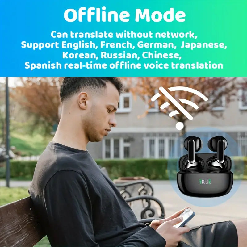 Real-Time Translation Earbuds with 144 Language Support & Bluetooth 5.3 for Travel, Business & Everyday Conversations