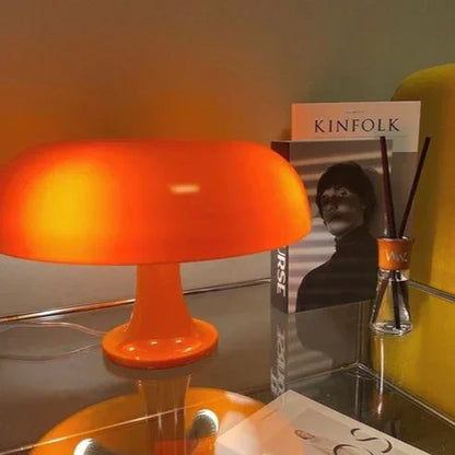 Mushroom Nightstand Light 11 Inches Tall Orange Accent Lamp for Bedroom Desk Bedside Reading Modern Retro Dome Shape Soft Glow Small Space L