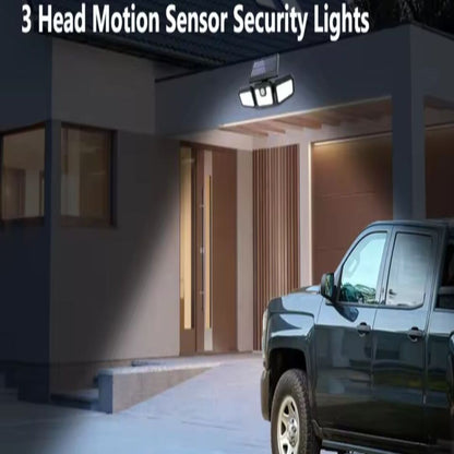 Solar Security Light | Triple-Head Outdoor Illumination with Motion Detection | Weather-Resistant Design for Enhanced Safety