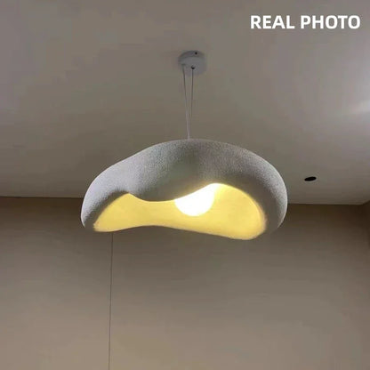Textured Resin Ceiling Fixture 9 in Black Matte Sculptural Hanging Light Kitchen Island Dining Table Minimalist Organic Shape Adjustable Cab