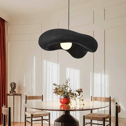 Textured Resin Ceiling Fixture 9 in Black Matte Sculptural Hanging Light Kitchen Island Dining Table Minimalist Organic Shape Adjustable Cab