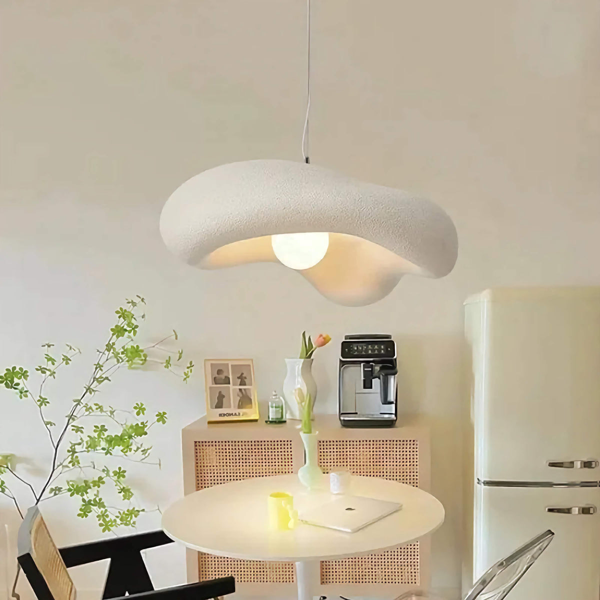 Textured Resin Ceiling Fixture 9 in Black Matte Sculptural Hanging Light Kitchen Island Dining Table Minimalist Organic Shape Adjustable Cab