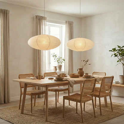 Paper Lantern Pendant Light E26 Minimalist Hanging Lamp for Dining Room Kitchen Island Adjustable Height Ceiling Fixture Natural Cotton
