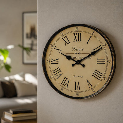 Round Vintage-Inspired Analog Wall Clock Whisper-Quiet Non-Ticking for Bedroom Living Room Kitchen MDF Construction French Provincial Style