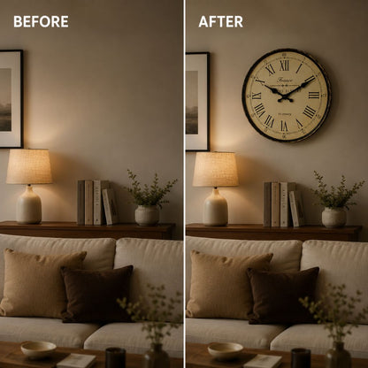 Round Vintage-Inspired Analog Wall Clock Whisper-Quiet Non-Ticking for Bedroom Living Room Kitchen MDF Construction French Provincial Style