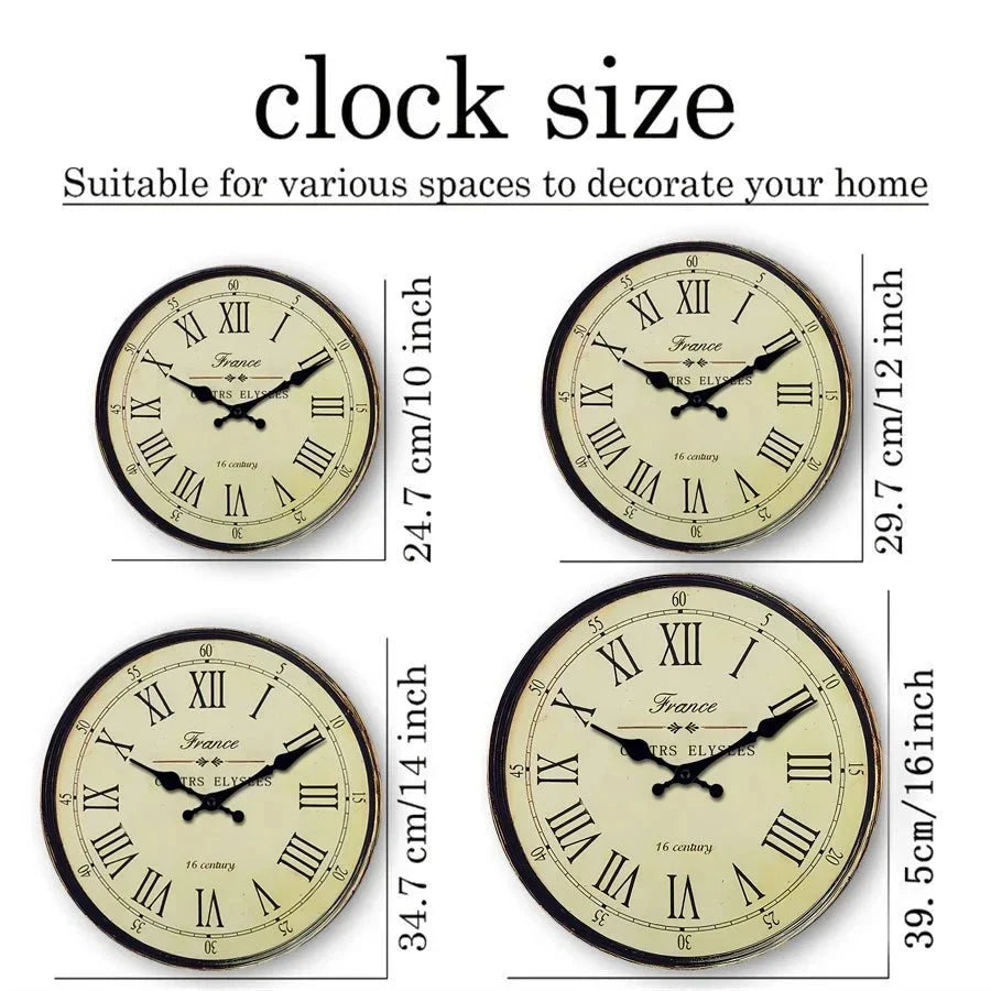 Round Vintage-Inspired Analog Wall Clock Whisper-Quiet Non-Ticking for Bedroom Living Room Kitchen MDF Construction French Provincial Style