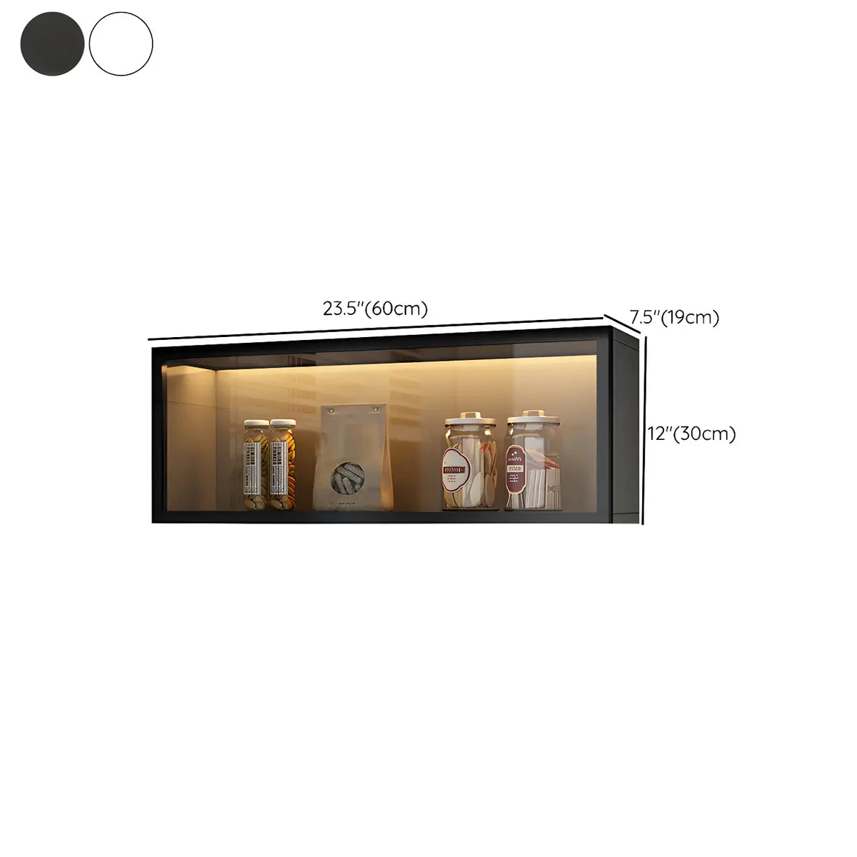 Wood Wall Cabinet with Glass Door for Kitchen Storage and Living Room Display 12 inch Height Multiple Widths Optional LED Lighting Mounted O