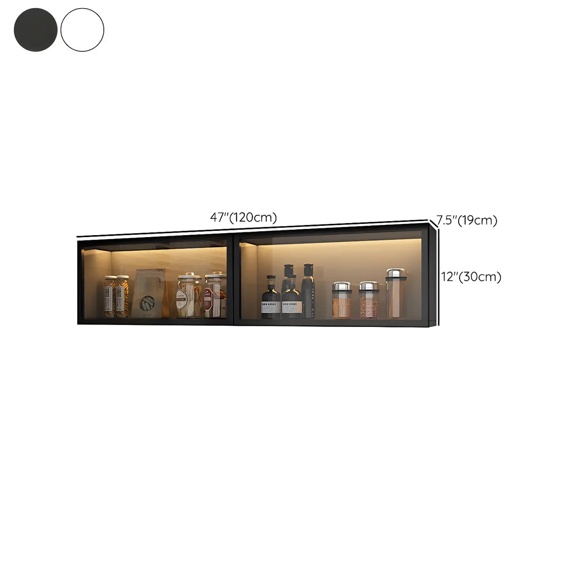 Wood Wall Cabinet with Glass Door for Kitchen Storage and Living Room Display 12 inch Height Multiple Widths Optional LED Lighting Mounted O