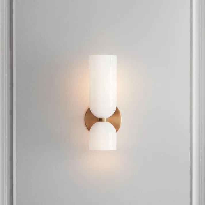 Dual-Shade Glass Sconce 16.5 inches White Iron Wall Light for Bedrooms Hallways Living Rooms Modern Accent Lighting E12 Base Ambient Fixture