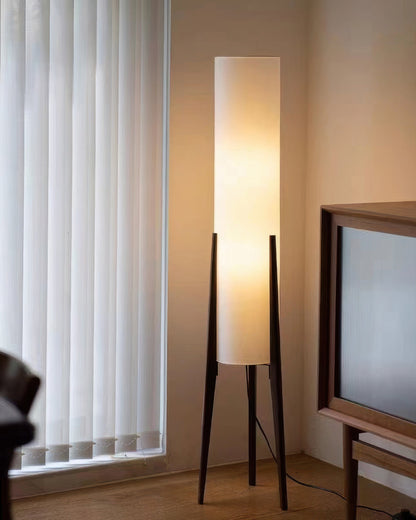 Solid Wood Floor Lamp with Fabric Shade – Mid-Century Standing Light for Living Room & Bedroom – Natural Walnut Base – 12W LED