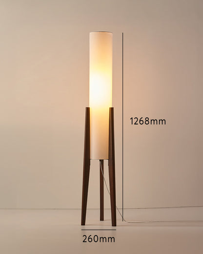 Solid Wood Floor Lamp with Fabric Shade – Mid-Century Standing Light for Living Room & Bedroom – Natural Walnut Base – 12W LED