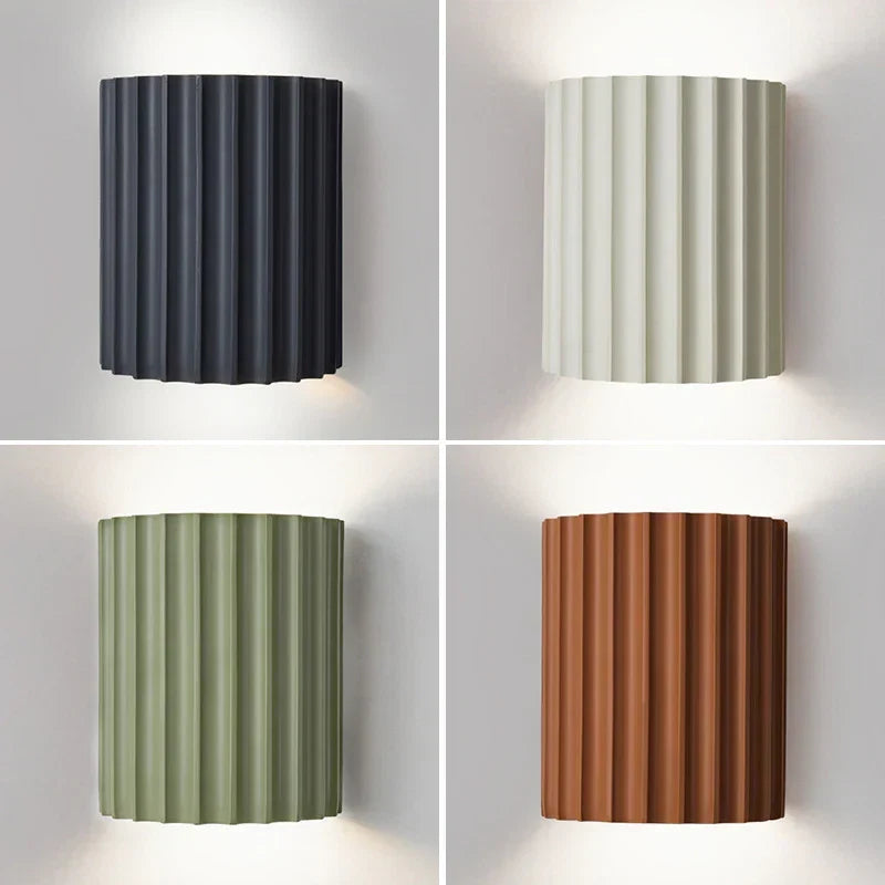 Ridged Round LED Wall Sconce with Warm Ambient Up & Down Light for Hallway, Bedroom & Living Room | Modern Minimalist Design in Four Earth