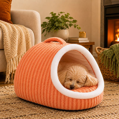 Ortekor Warm Cave Dog Bed for Winter Indoor Sleep - Cozy Enclosed Pet Bed for Small Dogs & Cats