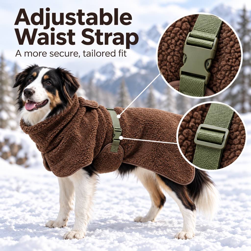 Ortekor Sherpa Fleece Dog Winter Coat with Adjustable Fit & Leash Opening, Warm Outdoor Jacket for Cold Weather Walks, Hiking and Camping