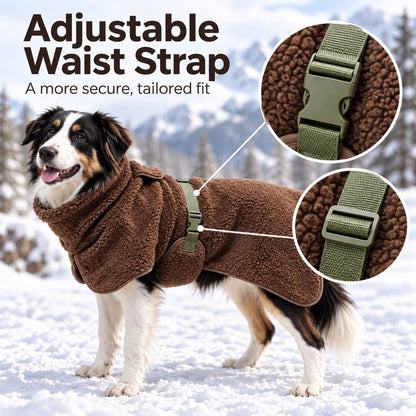 Ortekor Sherpa Fleece Dog Winter Coat with Adjustable Fit & Leash Opening, Warm Outdoor Jacket for Cold Weather Walks, Hiking and Camping