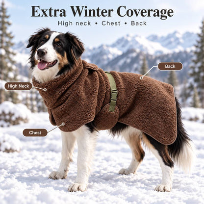 Ortekor Sherpa Fleece Dog Winter Coat with Adjustable Fit & Leash Opening, Warm Outdoor Jacket for Cold Weather Walks, Hiking and Camping