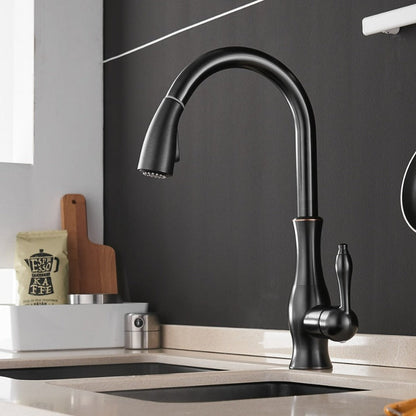 Pull-Down Kitchen Faucet with Spray Head | Single Handle Sink Faucet | Stainless Steel Spout | Pull-Out Sprayer for Farmhouse & Modern