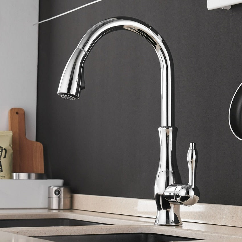 Pull-Down Kitchen Faucet with Spray Head | Single Handle Sink Faucet | Stainless Steel Spout | Pull-Out Sprayer for Farmhouse & Modern