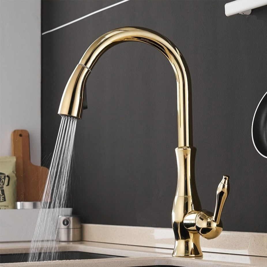 Pull-Down Kitchen Faucet with Spray Head | Single Handle Sink Faucet | Stainless Steel Spout | Pull-Out Sprayer for Farmhouse & Modern