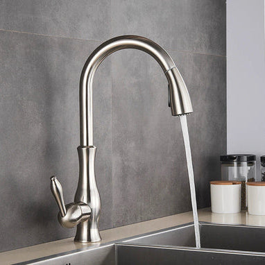Pull-Down Kitchen Faucet with Spray Head | Single Handle Sink Faucet | Stainless Steel Spout | Pull-Out Sprayer for Farmhouse & Modern