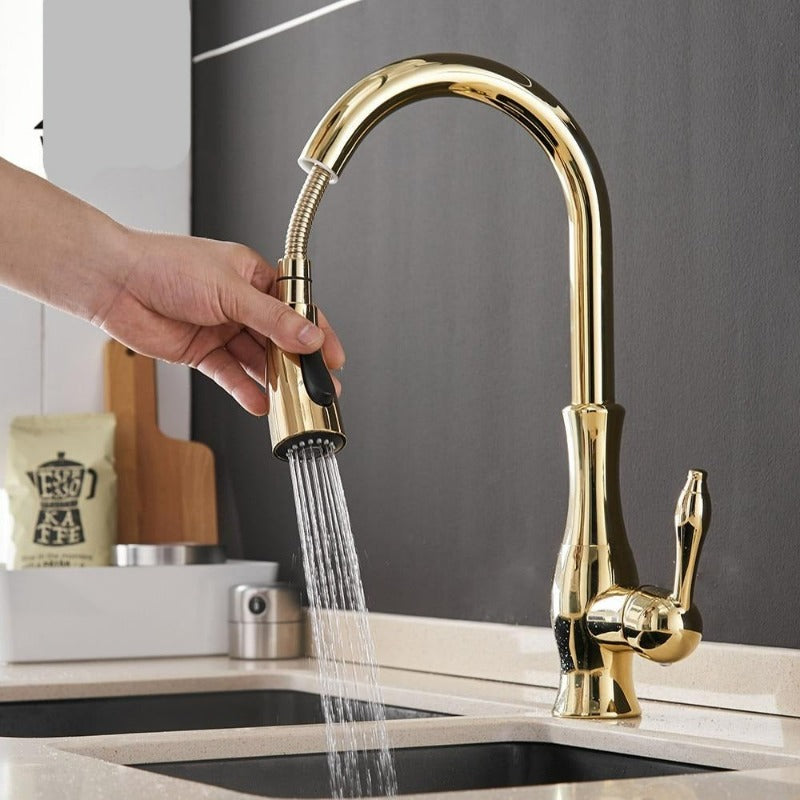 Pull-Down Kitchen Faucet with Spray Head | Single Handle Sink Faucet | Stainless Steel Spout | Pull-Out Sprayer for Farmhouse & Modern