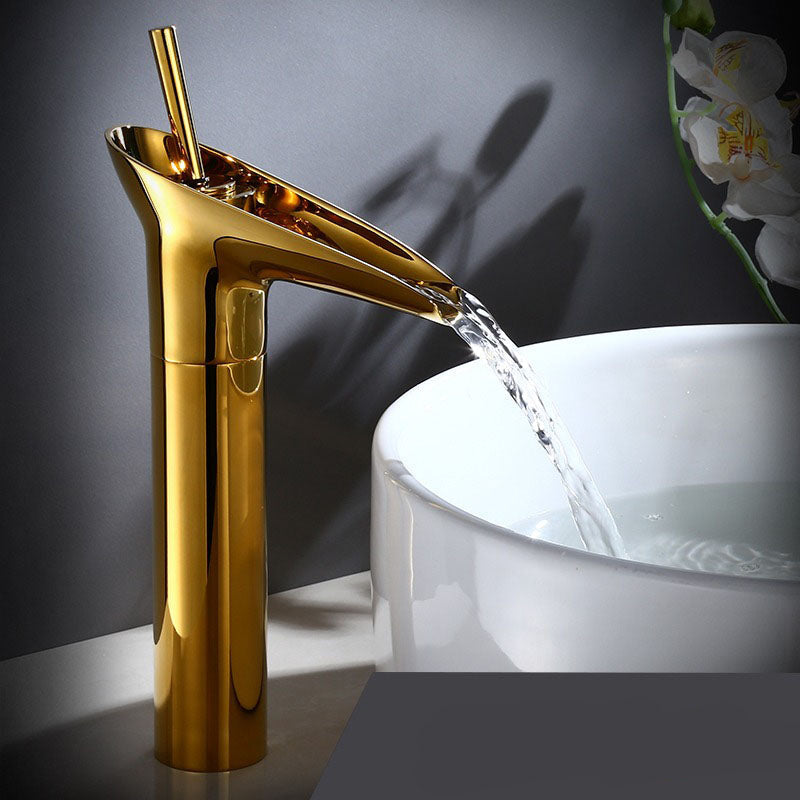 Single-Handle Waterfall Bathroom Faucet in Antique Bronze, Chrome, Gold & Black Finish for Vessel Sink