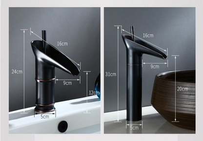 Single-Handle Waterfall Bathroom Faucet in Antique Bronze, Chrome, Gold & Black Finish for Vessel Sink